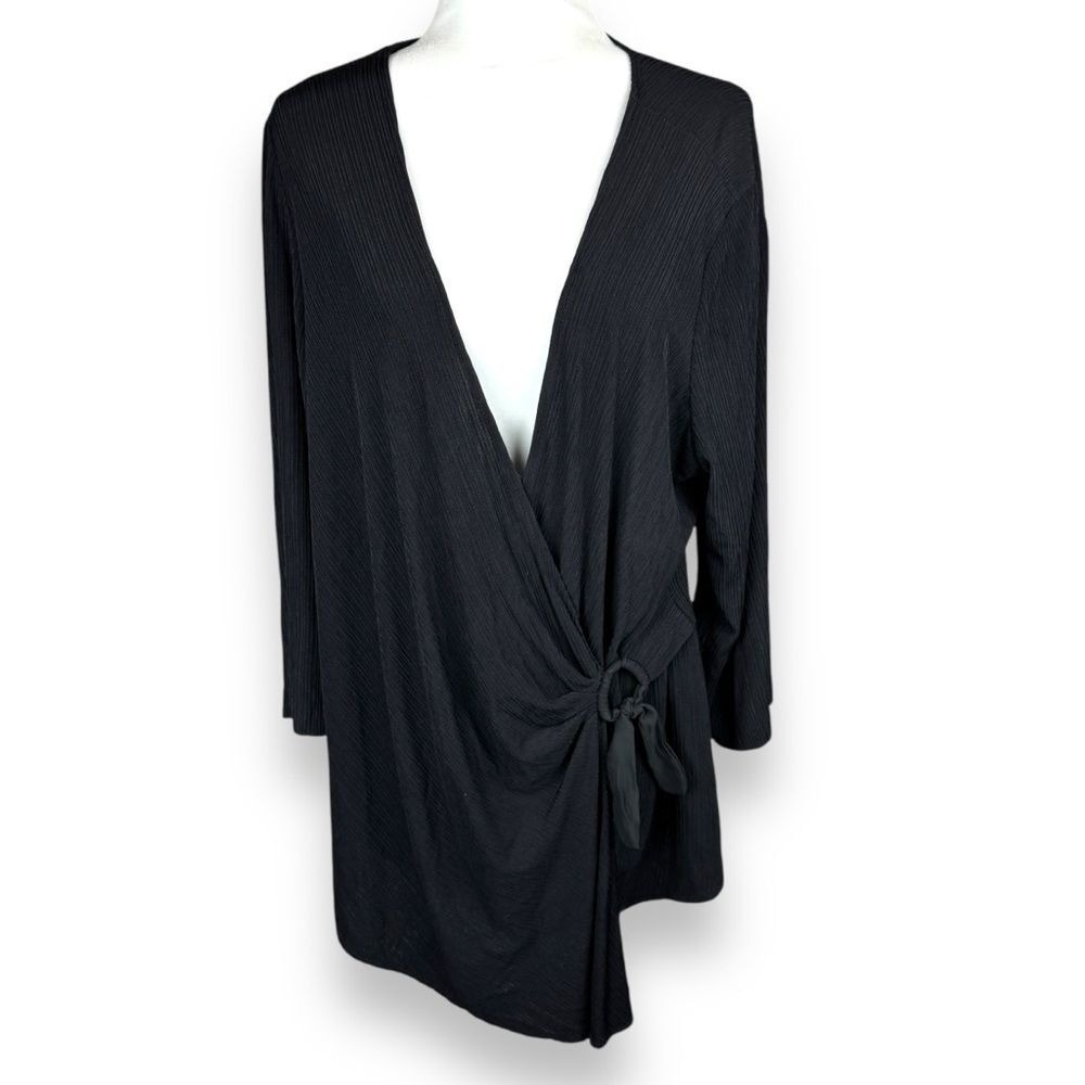 Y2K Alex‎ Evenings Wrap Top Plus Size 2X Black Draped Cocktail Flowy Minimalist